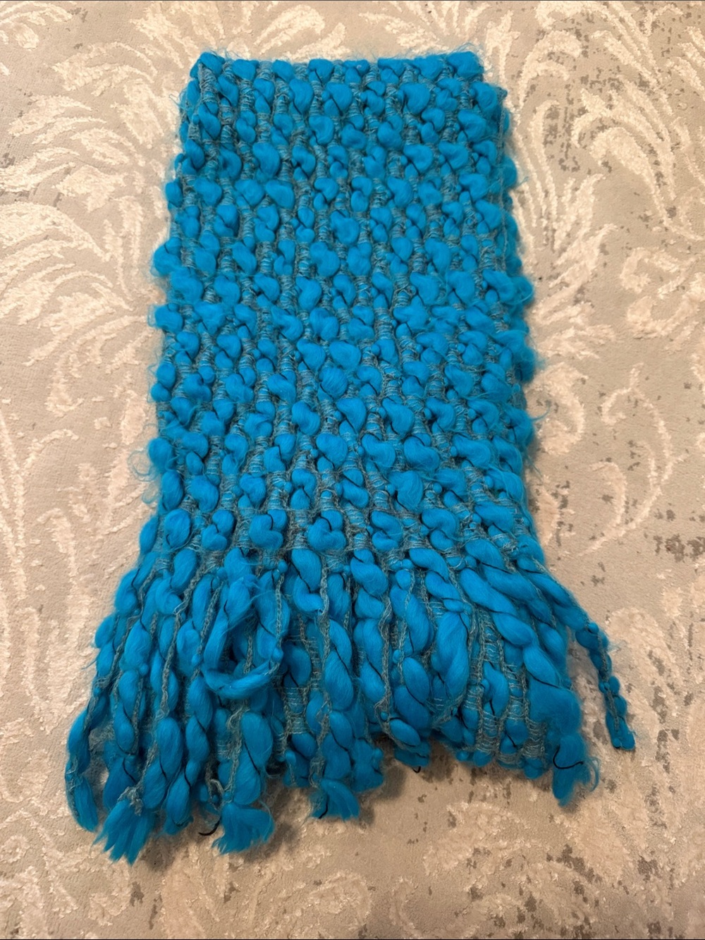 Made in Italy - Turquoise Chunky Knit Scarf with Fringe